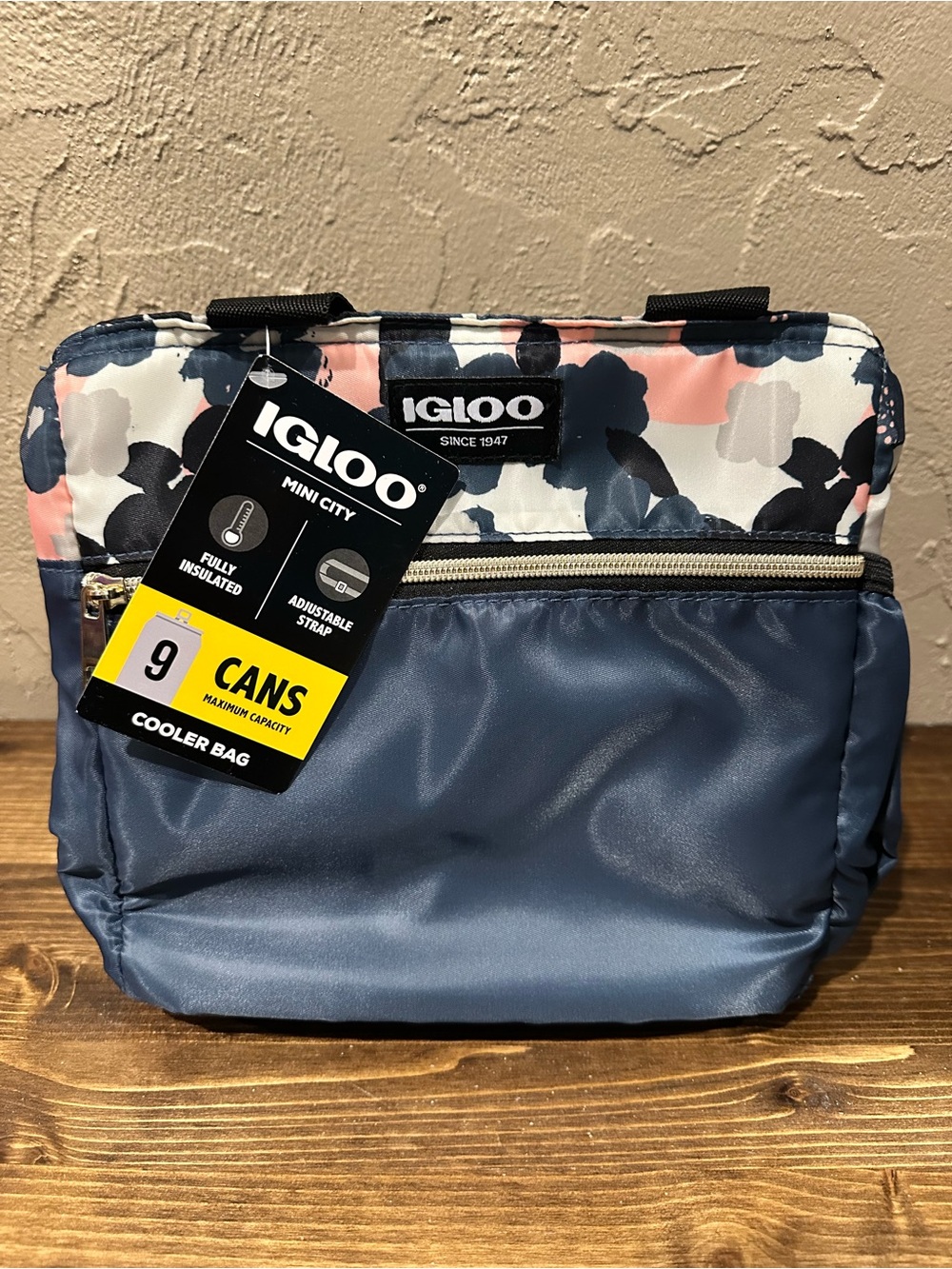 Igloo Cooler Bag in Navy Blue with Floral Accent